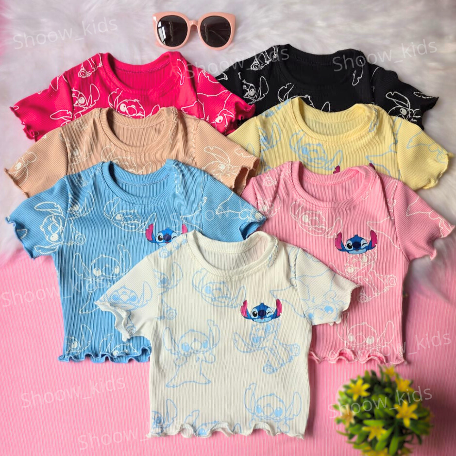 Croped Infantil Stich Meninas - Canelado Ribana com estampa total- Moda Infantil para meninas em Oferta na Shopee