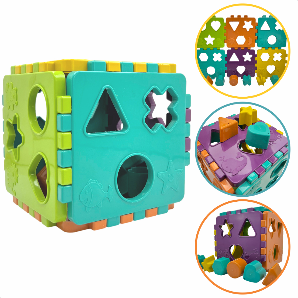 Cubo Educativo Brinquedo Didático Bloco de Montar Peças Encaixe Menino e Menina Kendy