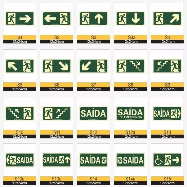 Placa de Sinalização de Emergência Fotoluminescente Antichamas