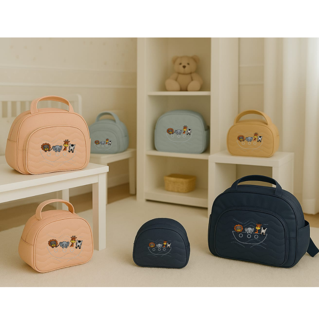 Kit 2 Bolsas Bebê Saida Maternidade Bordadas Menino e Menina Arca de Nóe
