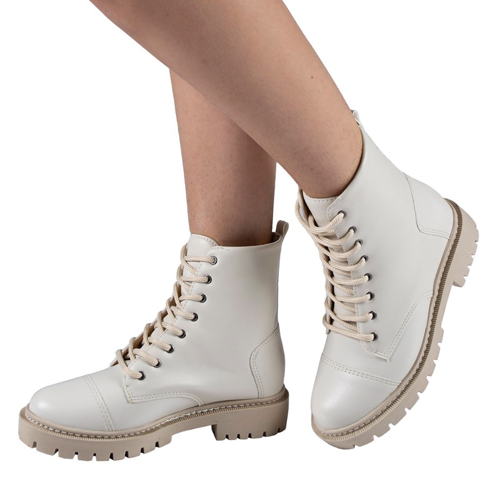 Coturno Plataforma Tratorado Bege Blogueira Bota leve Estilo Patroa