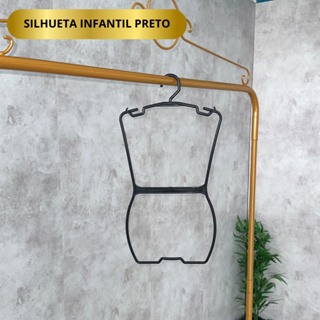 Kit 10 Cabides Silhueta Corpinho Infantil Plástico Preto em Oferta na Shopee