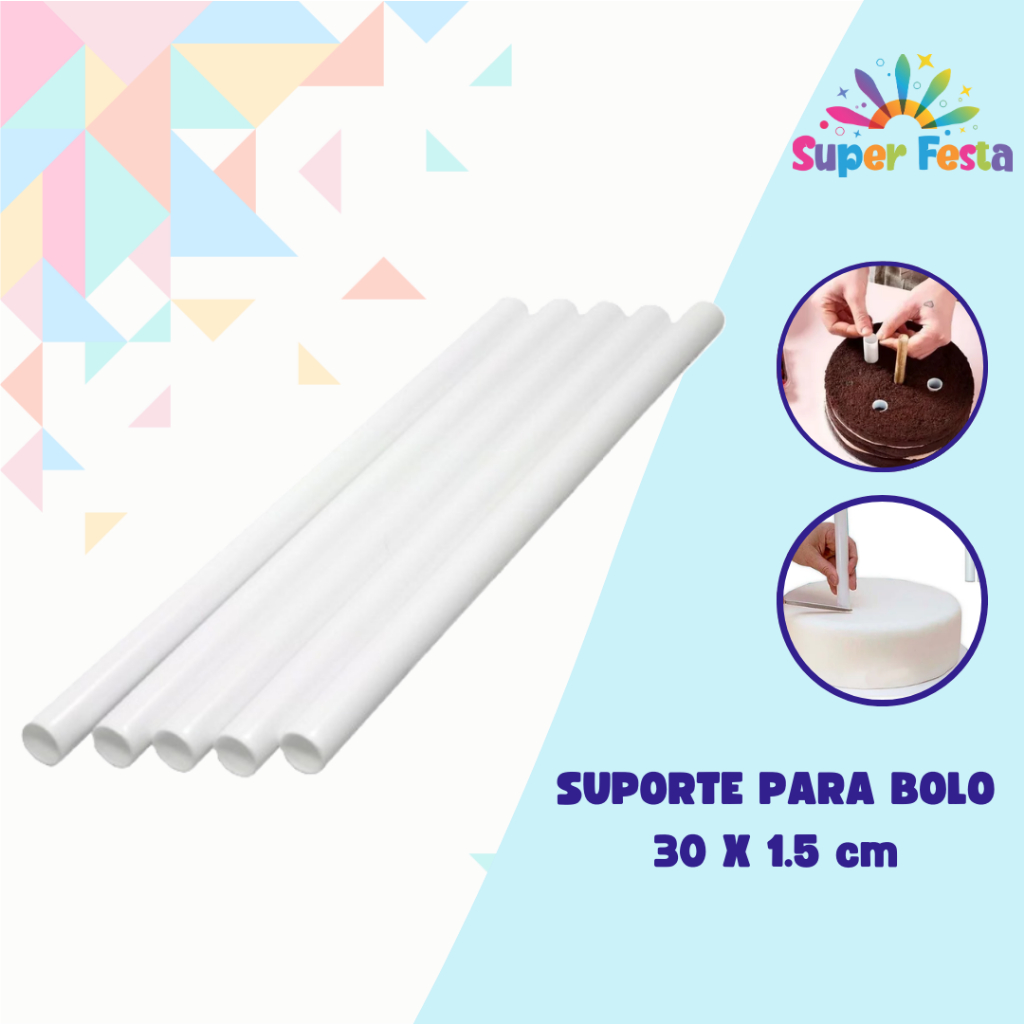 Kit Tubo Suporte para Bolo 30cm x 1,5cm Branco - Festplastik em Oferta na Shopee