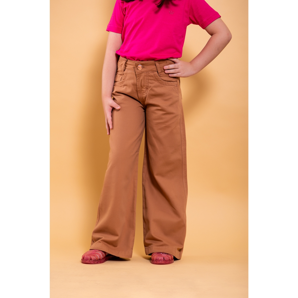 calça wide leg infantil feminina juvenil colorida com regulador de tamanho em Oferta na Shopee
