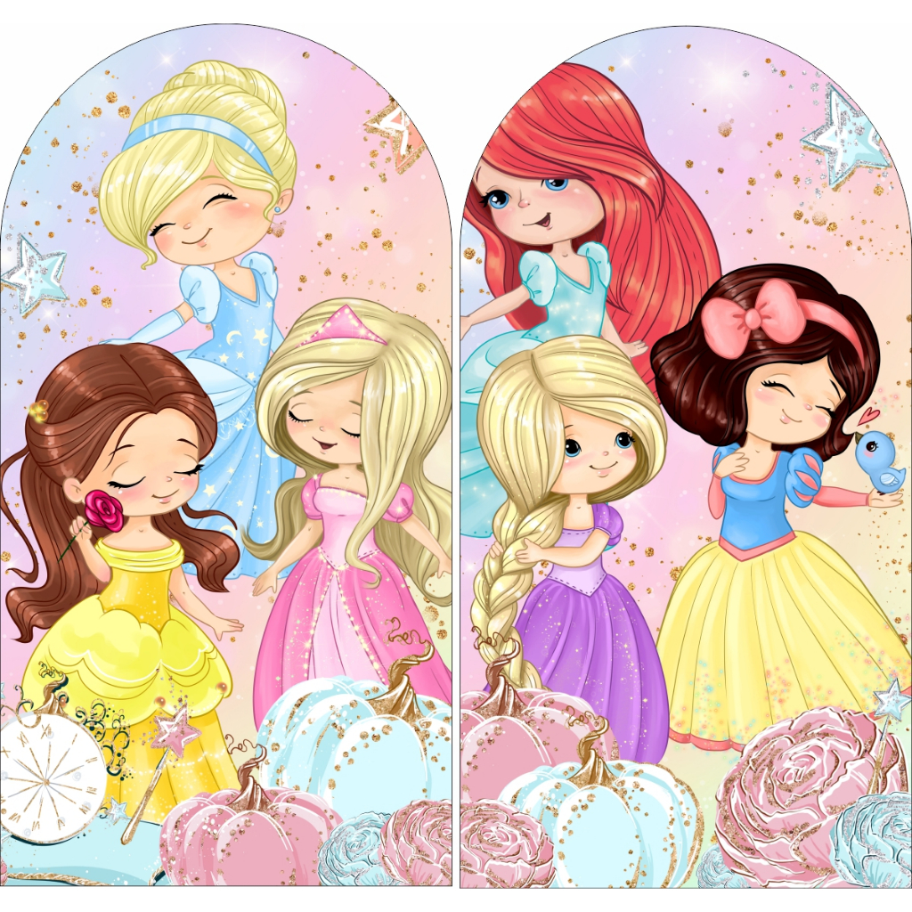 Kit Painel de Festa Princesas Cute Baby Romano Em Tecido Sublimado