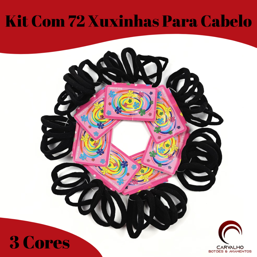 Kit 72 Elásticos de Cabelo Preto | Colorido | Colorido Neon Rabicó Para Cabelo Xuxinha Elastico feminino