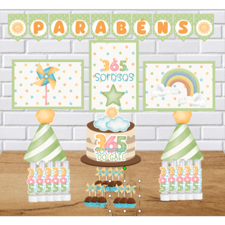 Kit Festa Personalizado Só um Bolinho 365 Sorrisos Verde Mesversário Aniversário Infantil