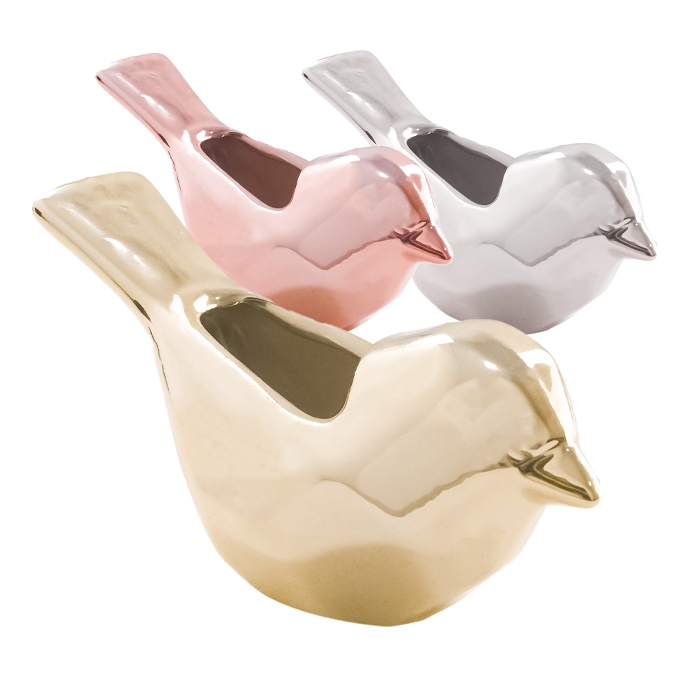 Enfeite Decorativo Porcelana Passarinho Porta Jóias Porta Treco 018 Cromado Dourado Rose Gold Prata Metálico