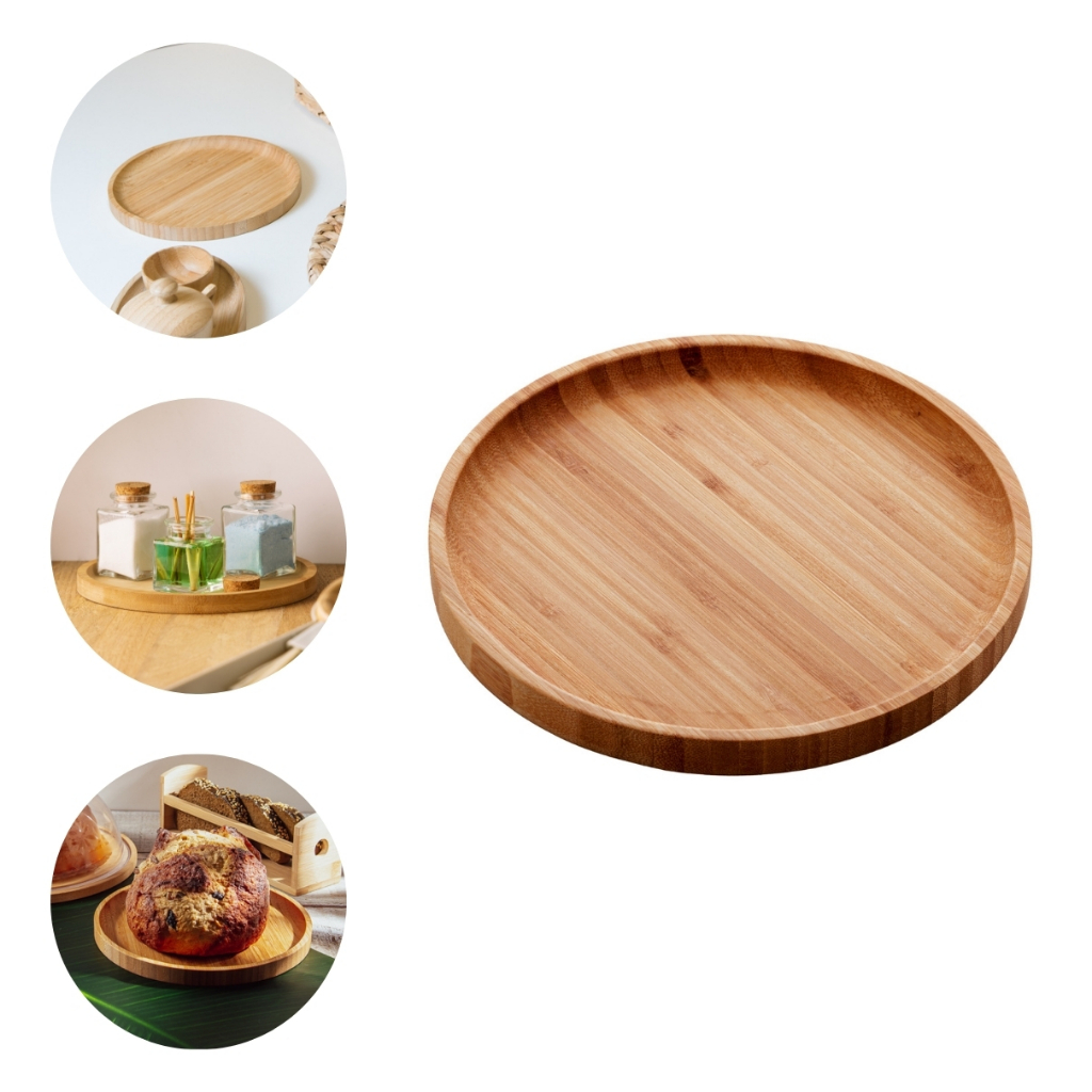 Bandeja de Bambu Redonda Lyor Round Perfeita para Decoração Organização Cozinha lavabos ou...