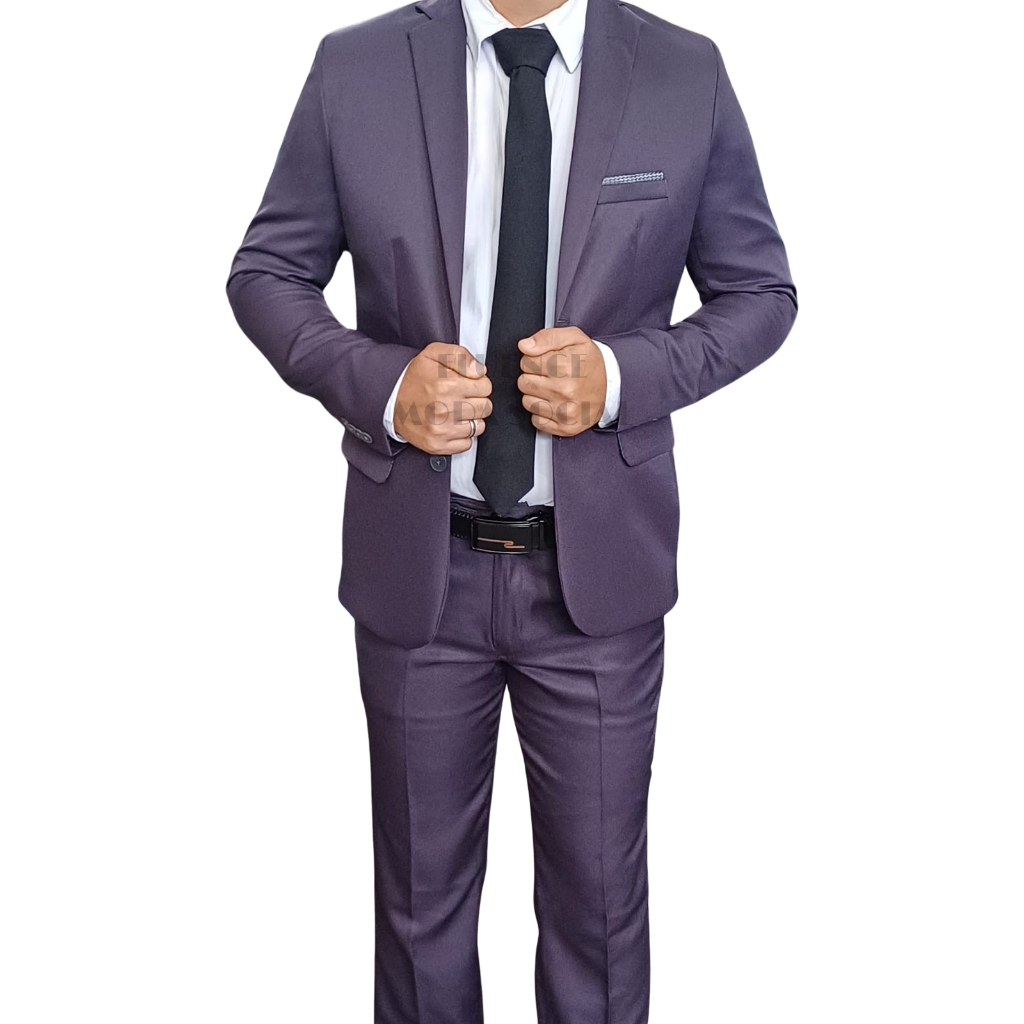 Terno Social Masculino Slim Microfibra Gabardine Cinza Chumbo Escuro