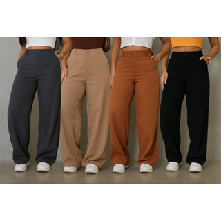 Calça Pantalona Alfaiataria Feminina Cintura Alta Elegante Tendência em Oferta na Shopee