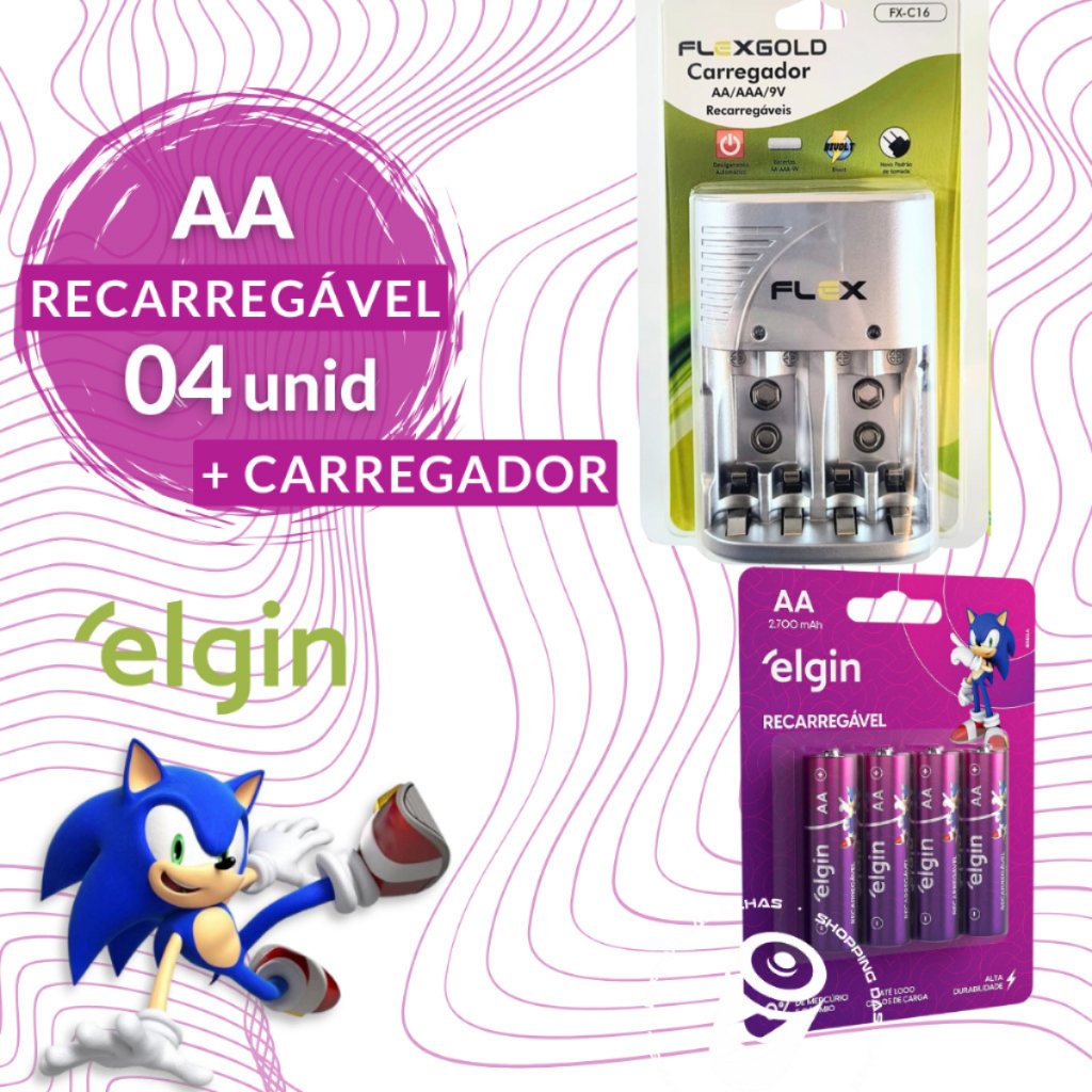 Carregador De Pilhas Aa/aaa/9v + 4 Pilhas AA 2700 Mah Elgin