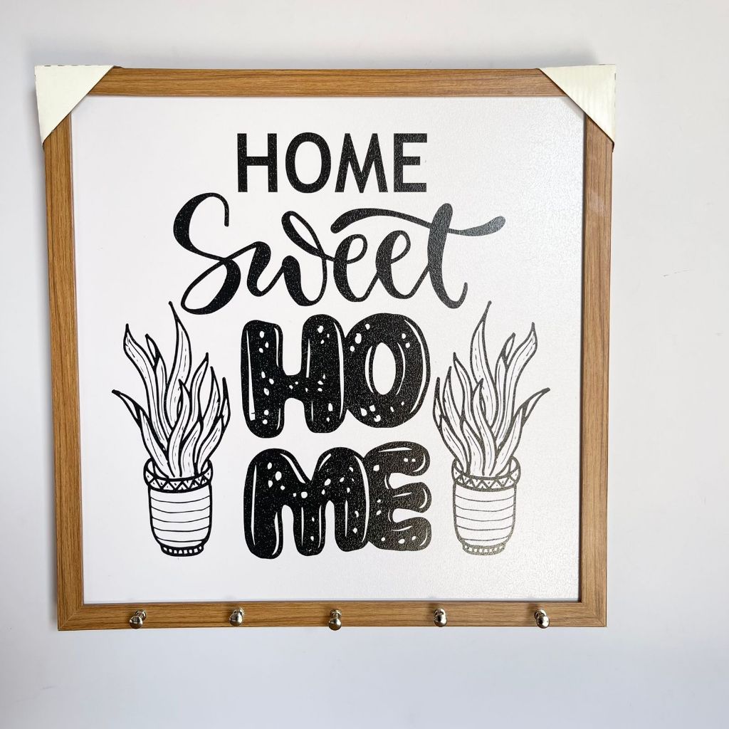 Quadro cobre caixa de luz com porta chaves com moldura 53x53 Home Sweet Home platinha para sala/ quarto/decoração