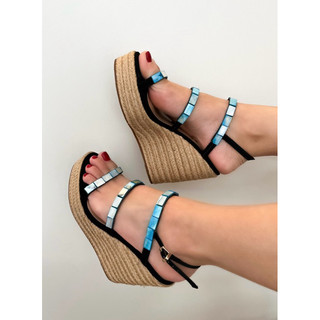 Sandália Plataforma Anabela Feminina Uza Shoes em Corda E Palha