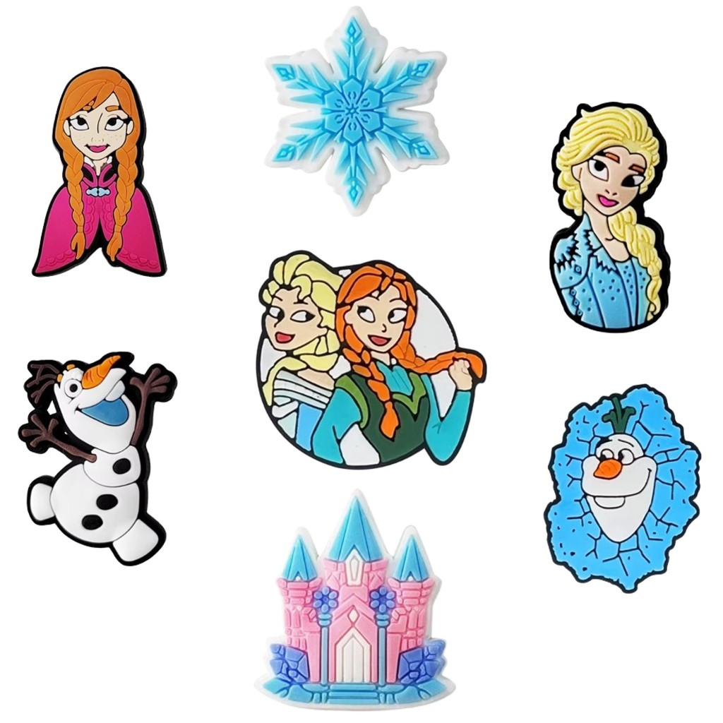 Pins Boton Broche Enfeite Para Croc Calçado Frozen Anna Elsa Kit com 7 Pins Sortidos