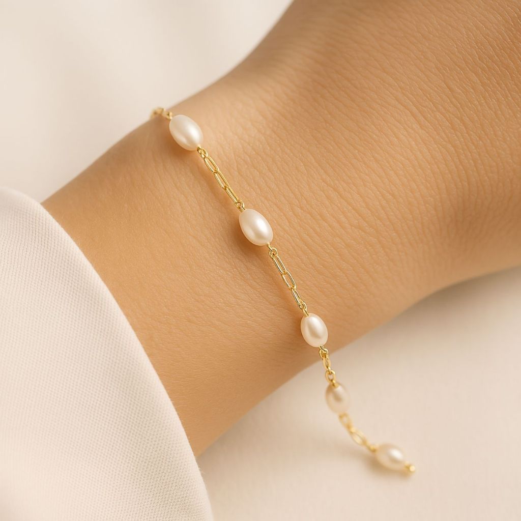 Pulseira Semijoia Pérolas Clássica Banho de Ouro 18k com Garantia