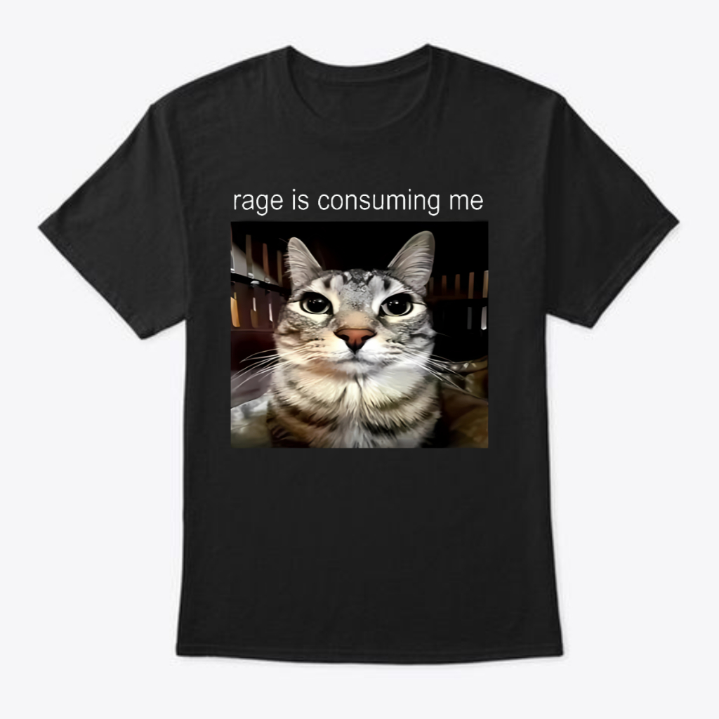 Camiseta Unissex ' Rage Is Consuming Me ' Gato Meme em Oferta na Shopee