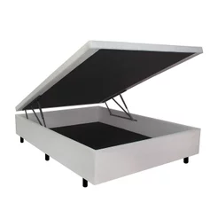 Cama Box Baú Viúvo 120x203x34 cm Courino Linho Areia