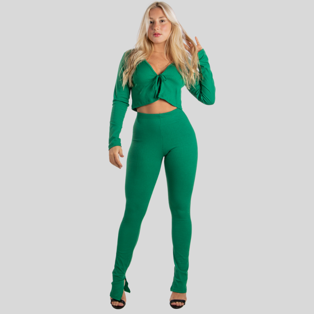 Conjunto Cropped Luna Ribana e Calça Legging Ribana Blogueira Nova Tendencia