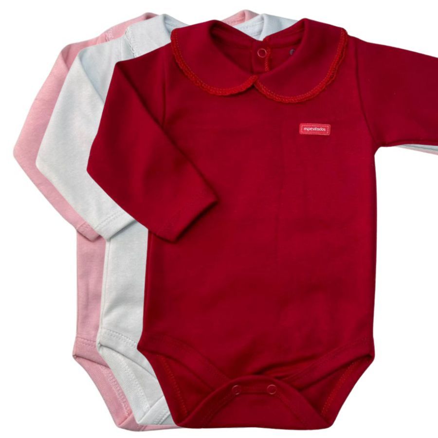 Body bebê manga longa com gola boneca 100% algodão premium várias cores em Oferta na Shopee