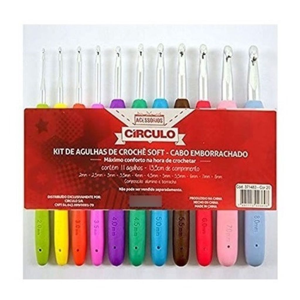 Kit De Agulhas De Croche Soft Cabo Emborrachado Círculo Conforto e Praticidade Cabo Emborrachado