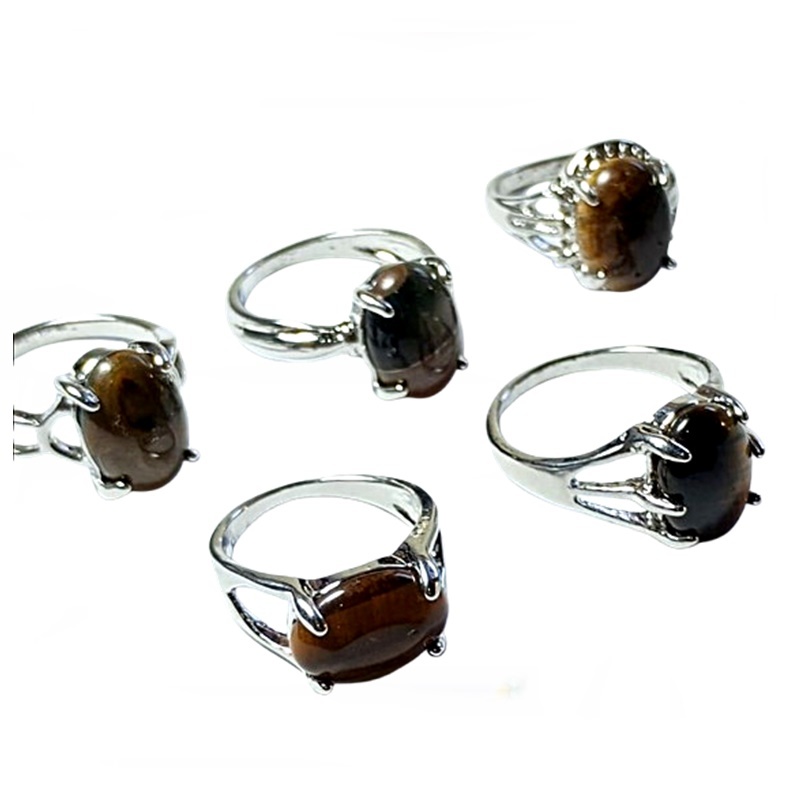 Anel Olho de Tigre Xangô Cabochão Pedra Natural Orixá Umbanda e Candomblé