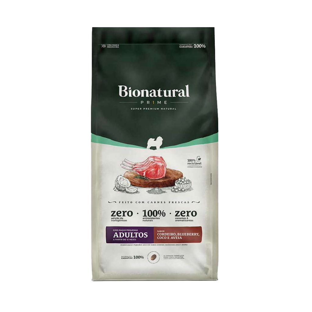 Ração Bionatural Prime para Cães Adultos Raças Pequenas sabor Cordeiro 10,1 KG em Oferta na Shopee
