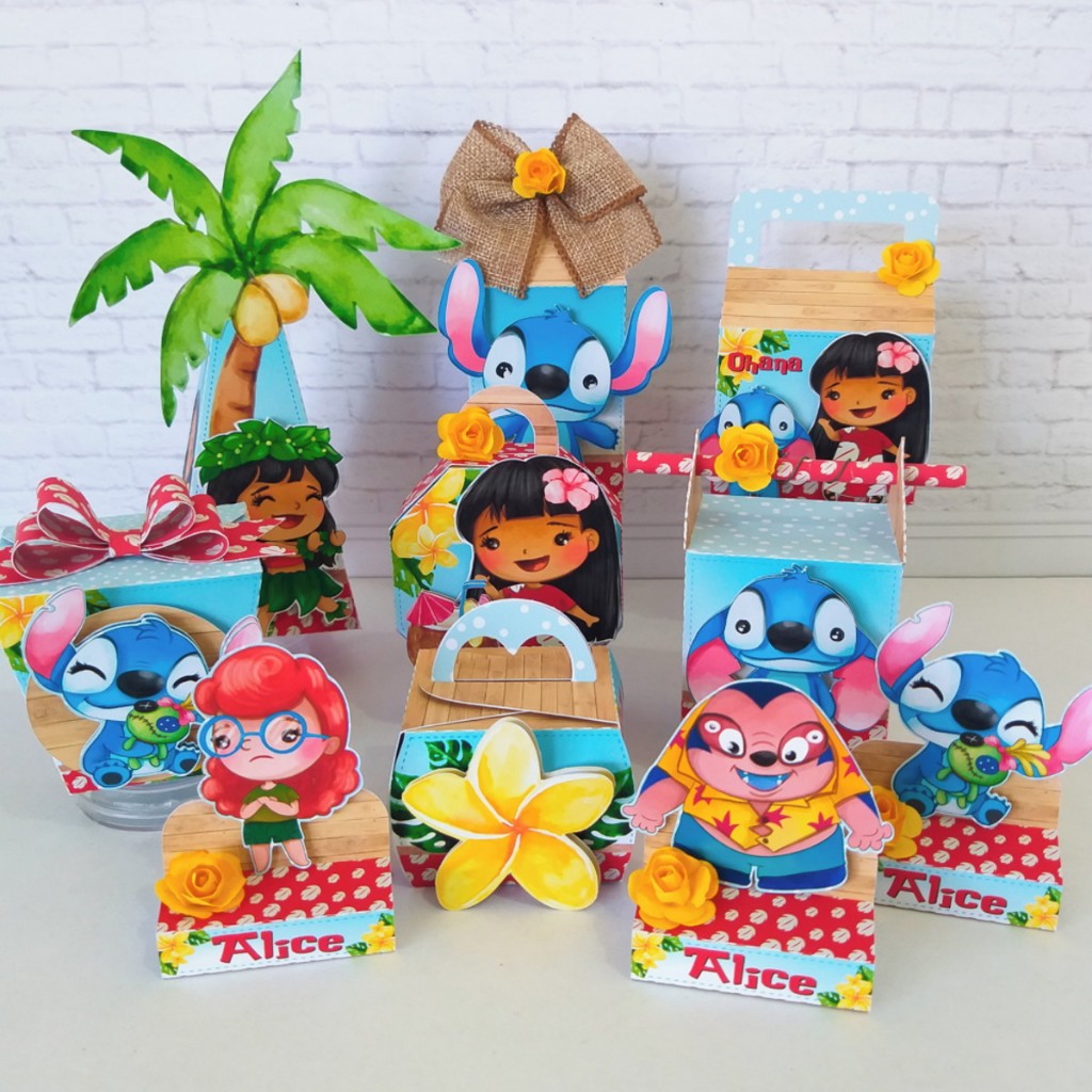 Kit Stitch e Lilo lembrancinha caixinhas Personalizados Stitch aniversário festa caixa milk Stitch e Angel papelaria