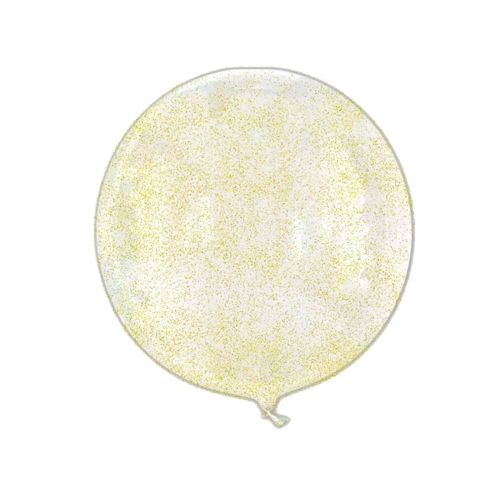 Balão Bubble Transparente com Glitter Amarelo - 18" 45cm - 01 Unidade - Partiufesta - Rizzo