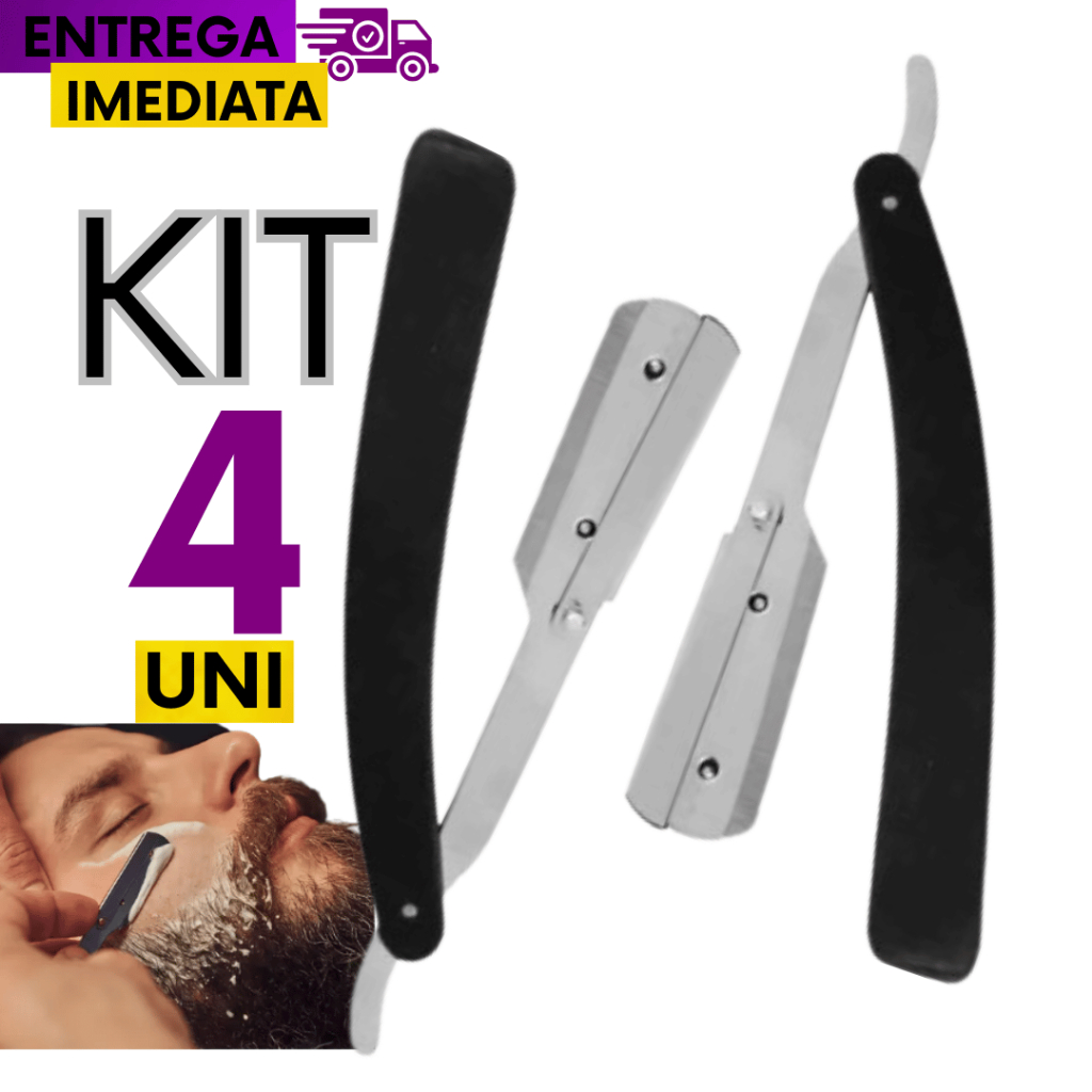 Kit 04 unidades Navalhete Inox Para Barbear Com Cabo Plástico Premium