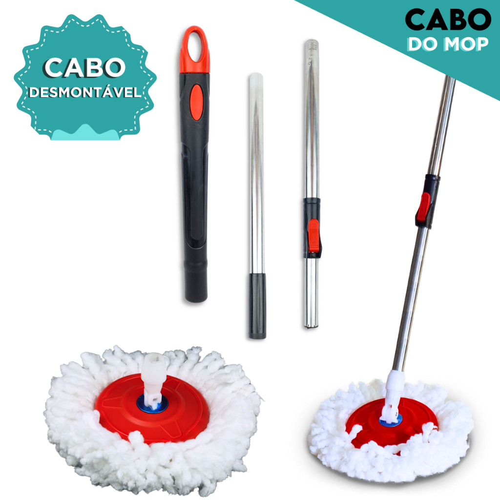 Cabo Mop Giratório 140cm + Refil Fácil Montagem Ergonômico Resistente e Desmontável - SHEFA em Oferta na Shopee