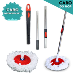 Cabo Mop Giratório 140cm + Refil Fácil Montagem Ergonômico Resistente e Desmontável - SHEFA
