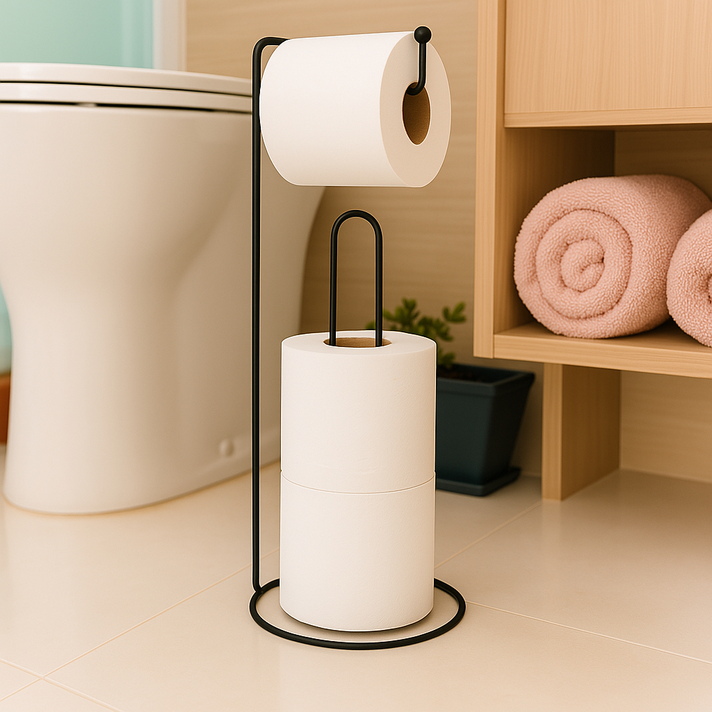 Porta Suporte Papel Higienico De Chão 4 Rolos Papeleiro Banheiro Preto Branco Prateado