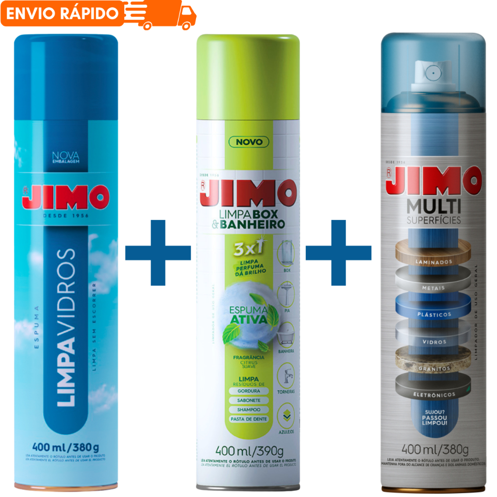 Kit Limpa Vidros + Limpa Box e Banheiro + Multisuperficies JIMO 400ml em Oferta na Shopee