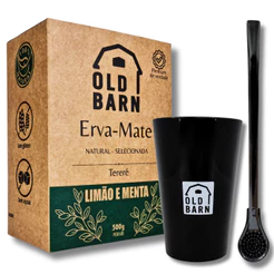 Kit Tereré Old Barn Copo Cuia Acrílico 350ml Bomba Preta Cor Black Lisa Erva Mate Premium 500g