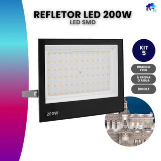Kit 5 Refletor Led Holofote 200w Ip66 Bivolt Forte Luz Branco Frio em Oferta na Shopee