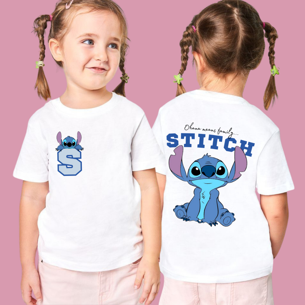 Camiseta Infantil Juvenil Em Algodão Estampada Personagem Stitch Camisa Criança Jovem Unissex