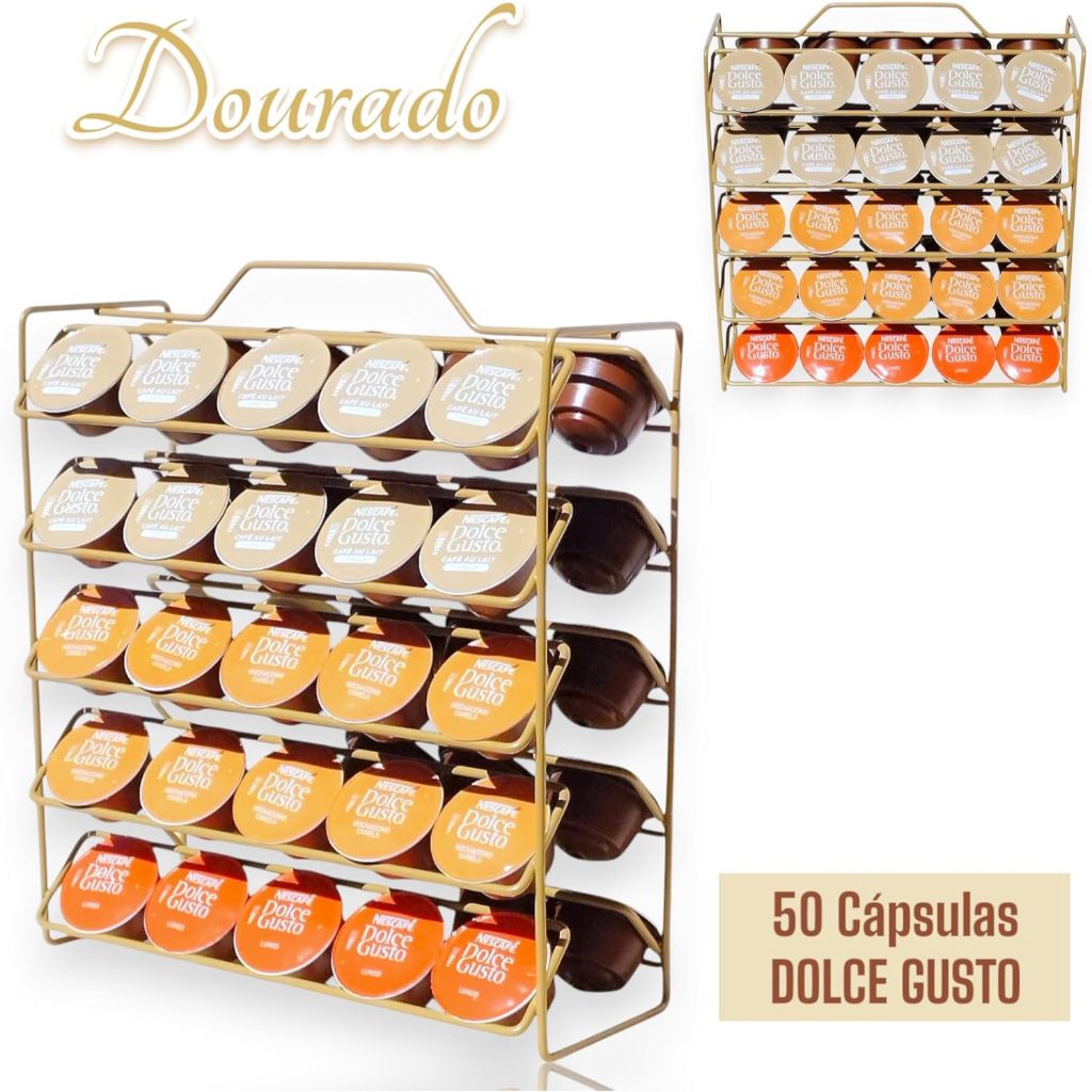 Suporte Dourado Porta 50 Cápsulas Dolce Gusto Organizador Premium Display Aço