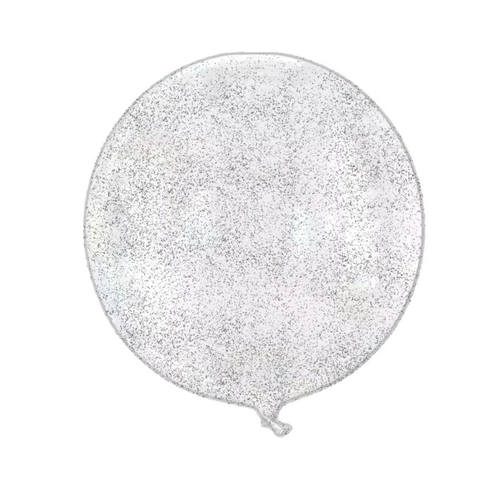 Balão Bubble Transparente com Glitter Prata - 11" 26cm - 1 unidade - Rizzo