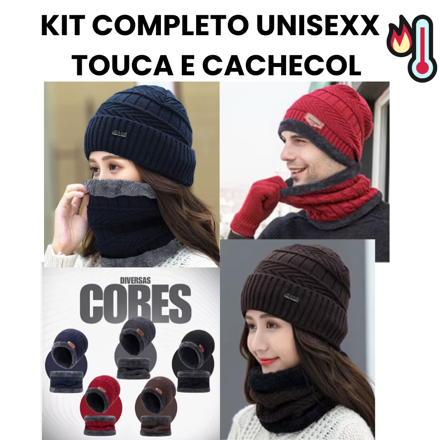 Gorro Touca Cachecol Forrado Lã Pelinho Quente Inverno Frio Gorro Com Cachecol Térmica Forrada De Frio NEVE UNISEXX AZUL