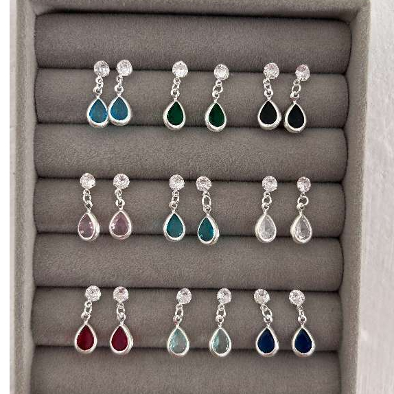 Brinco Prata 925 Pingente Gota Embutida Cores Variadas em Oferta na Shopee