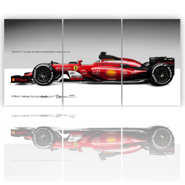 Kit Quadro Decorativo 3 Peças McLaren Vermelha Ferrari SF17 Carro Corrida Sala Hall 120x60cm
