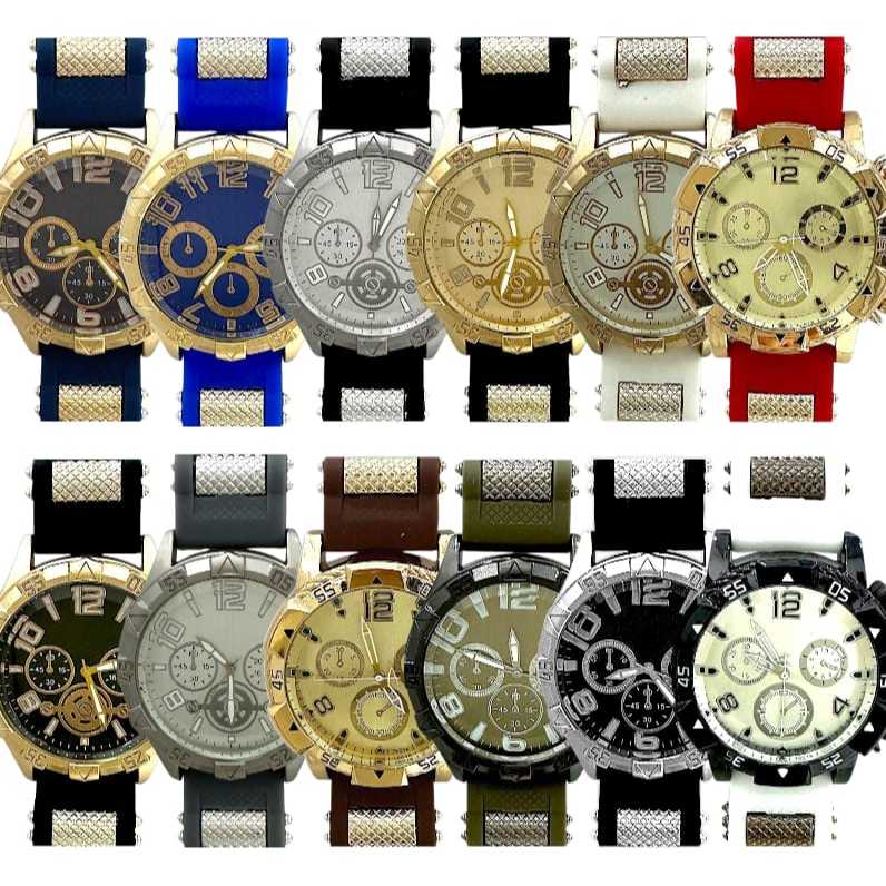kit c/3/4/5/6/7/8/9/10 UN Relogios Masculinos Prata e Dourado Pulseira Em Silicone Relogios Masculinos LUCRATIVO RN001 — imagem 2 de 2
