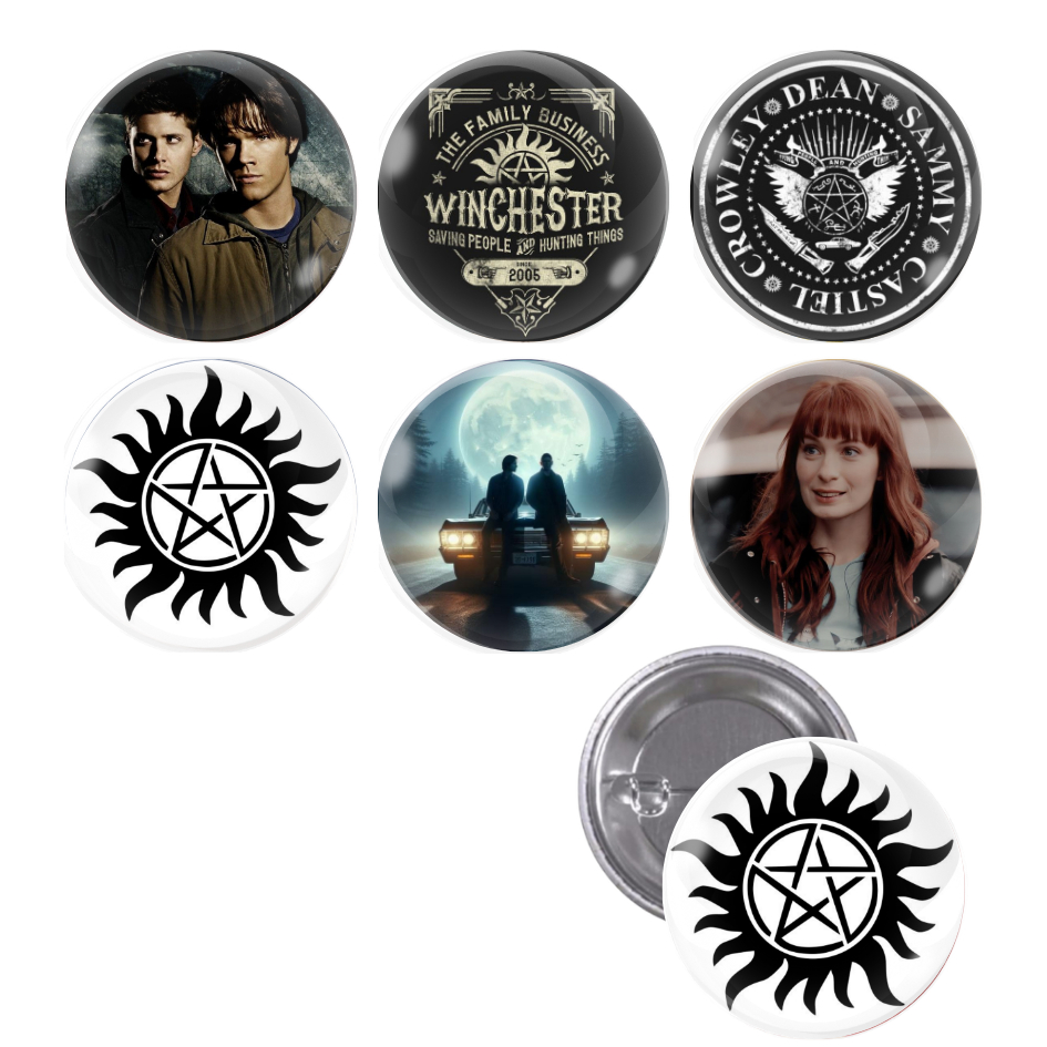 Cartela De Buttons Pins Broche Supernatural Dean & Sam Hunter Com 6 Unidades Série / Geek / Nerd em Oferta na Shopee