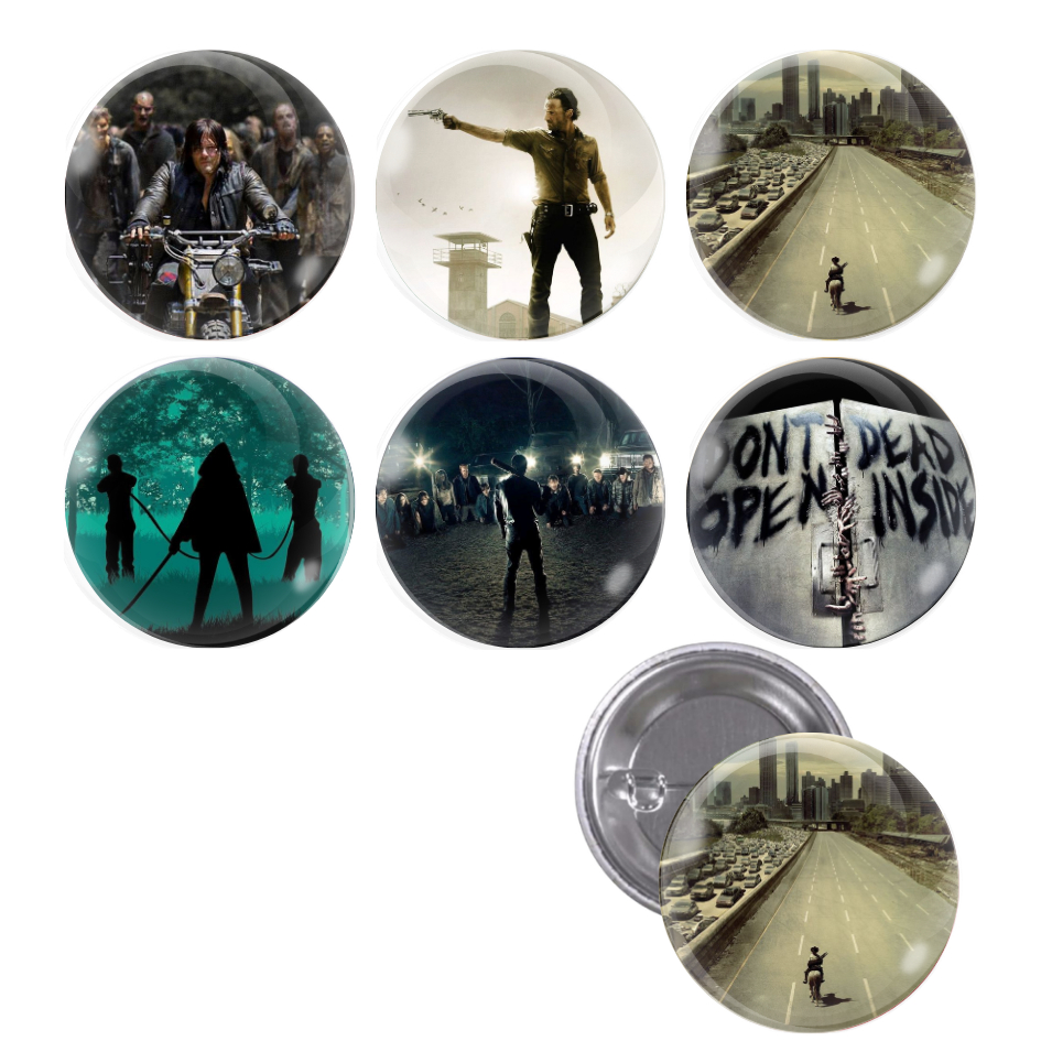 Cartela De Buttons Pins Broche The Walking Dead Zombie Com 6 Unidades Filme / Série / Geek / Walker