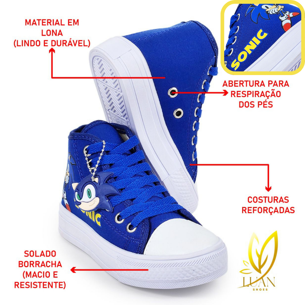 TENIS INFANTIL BOTINHA DO SONIC AZUL MENINO ESCOLAR PASSEIO em Oferta na Shopee