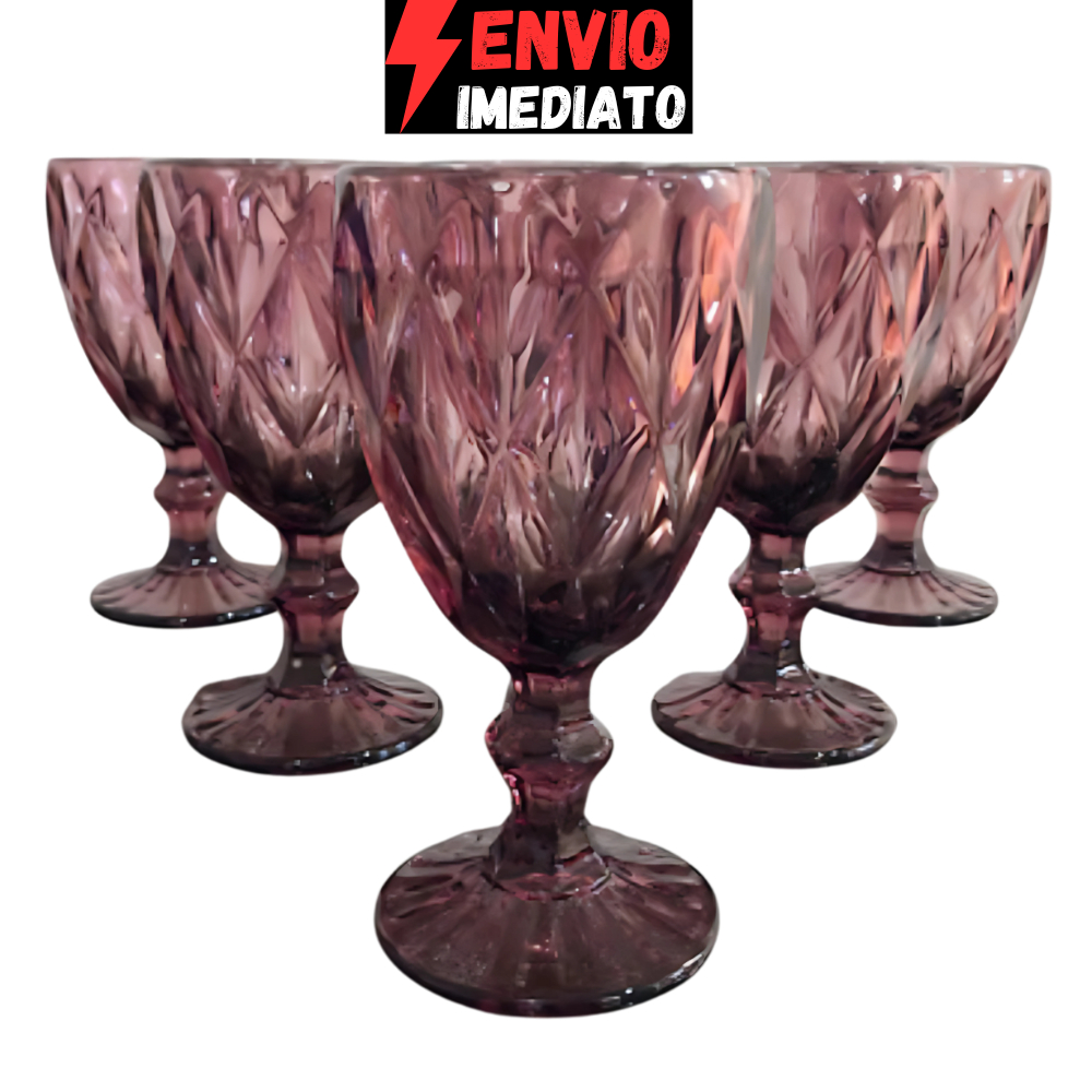 Kit Conjunto 6 Taças Diamond De Vidro de Agua Vinho Diamante Buffet Restaurante Luxo 330ml