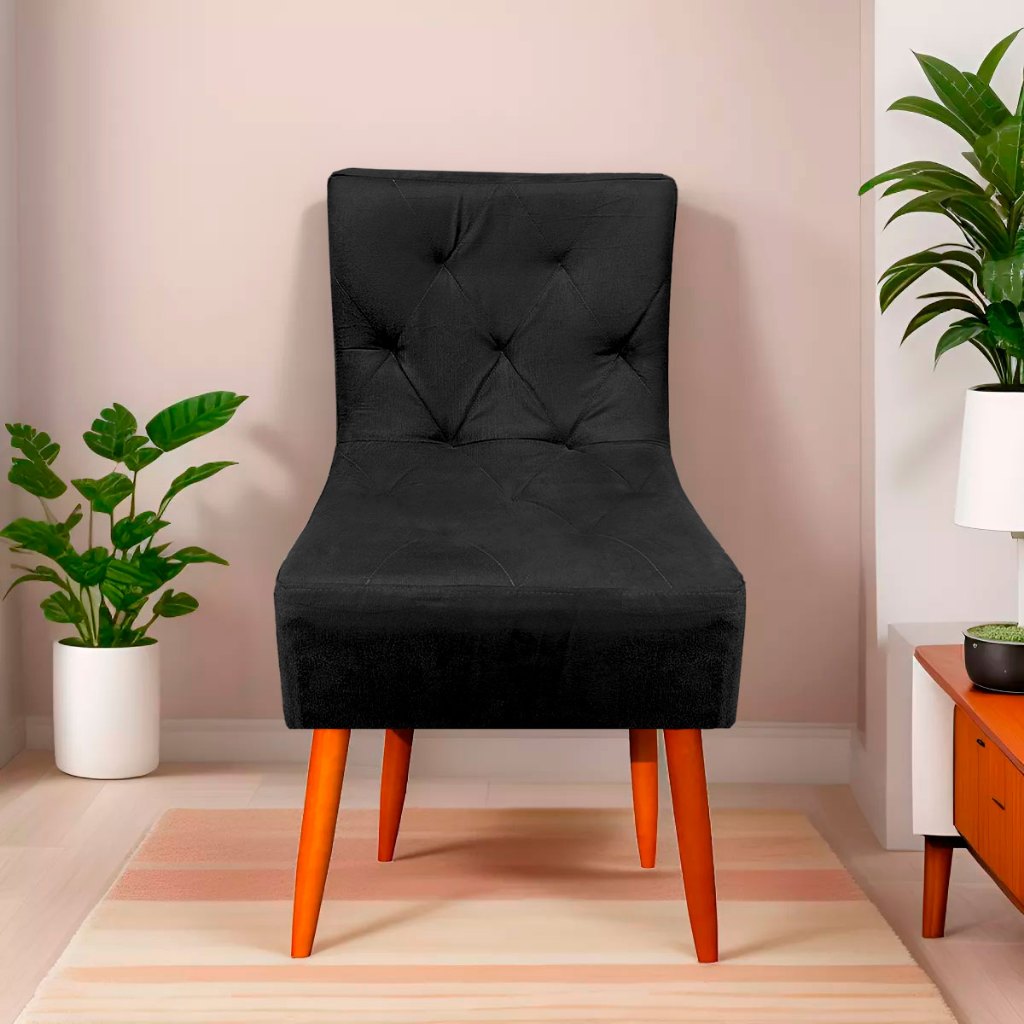Cadeira Decorativa Pés Em Madeira Para Quarto e Sala