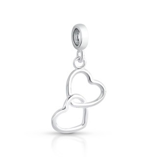 Berloque Prata Pingente Par de Corações Com Garantia Compatível com todas Pulseiras Berloque