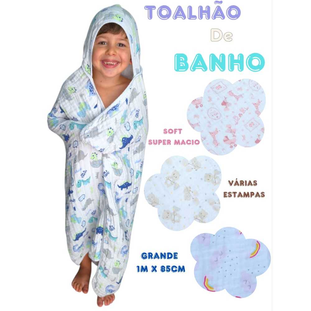 Toalha de Banho Bebe Toalhão de Banho Infantil com Capuz de Fralda Soft acompanha o cresci...